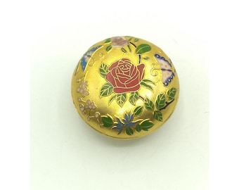 circa 1960/'s Dainty Ceramic Lidded RingTrinket Dish Floral Brocade Designed Lid with Gold Trim Outline