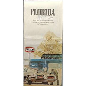 Vintage Texaco Florida Map Reisebroschüre 1960s Gas Station Illustration