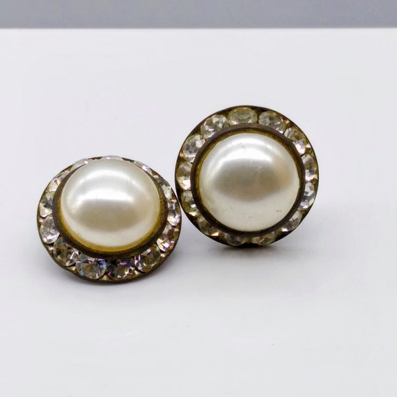 Vintage Crystal Halo Button Earrings, Classic Whi… - image 2