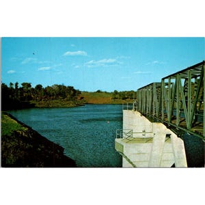 Cartolina panoramica d'epoca del lago Wolf Run, anni '50, Caldwell Lake Bridge Water Recreation, inutilizzata, da collezione