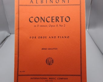 Vintage Sheet Music, Albinoni Concerto for Oboe and Piano by Remo Giazotto, International Music Company 1950