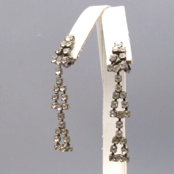 Vintage Crystal Waterfall Drop Earrings, Clip On … - image 3