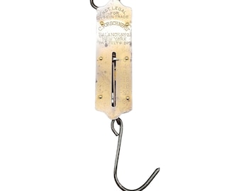 Vintage C Forschner New York Hanging Spring Balance Scale No. 2 Brass & Steel 24lb Capacity 1892