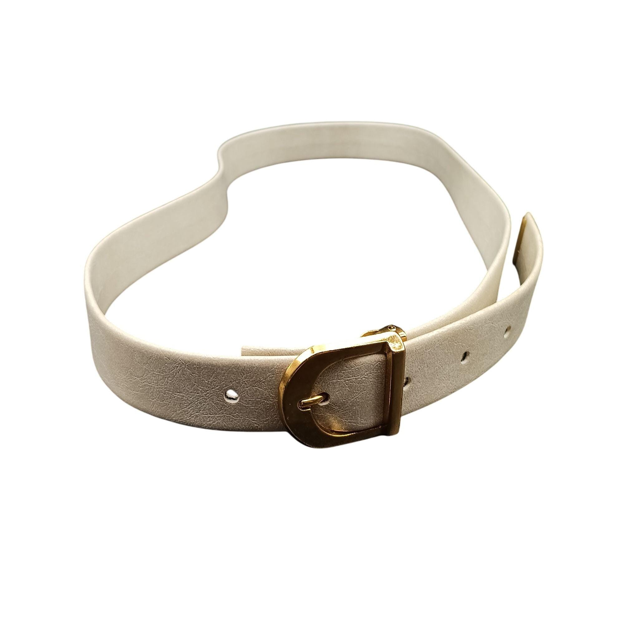 Elegant Off White Genuine Leather Belt with Gold Brass Buckle Womens White Leather Belts for Ladies Gold Buckle Belt for  main image 4