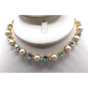 Chunky Pearl and AB Crystal Bling Choker, Showstopper Steampunk Necklace, Unique Jewelry, Cosplay, Wedding