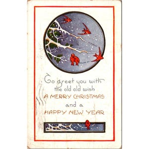 Cartão postal vintage de 1912 com Feliz Natal e Feliz Ano Novo