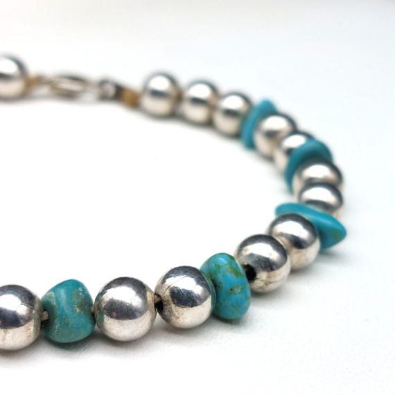 ヴィンテージ ターコイズ & シルバー ビーズ ブレスレット 7.5