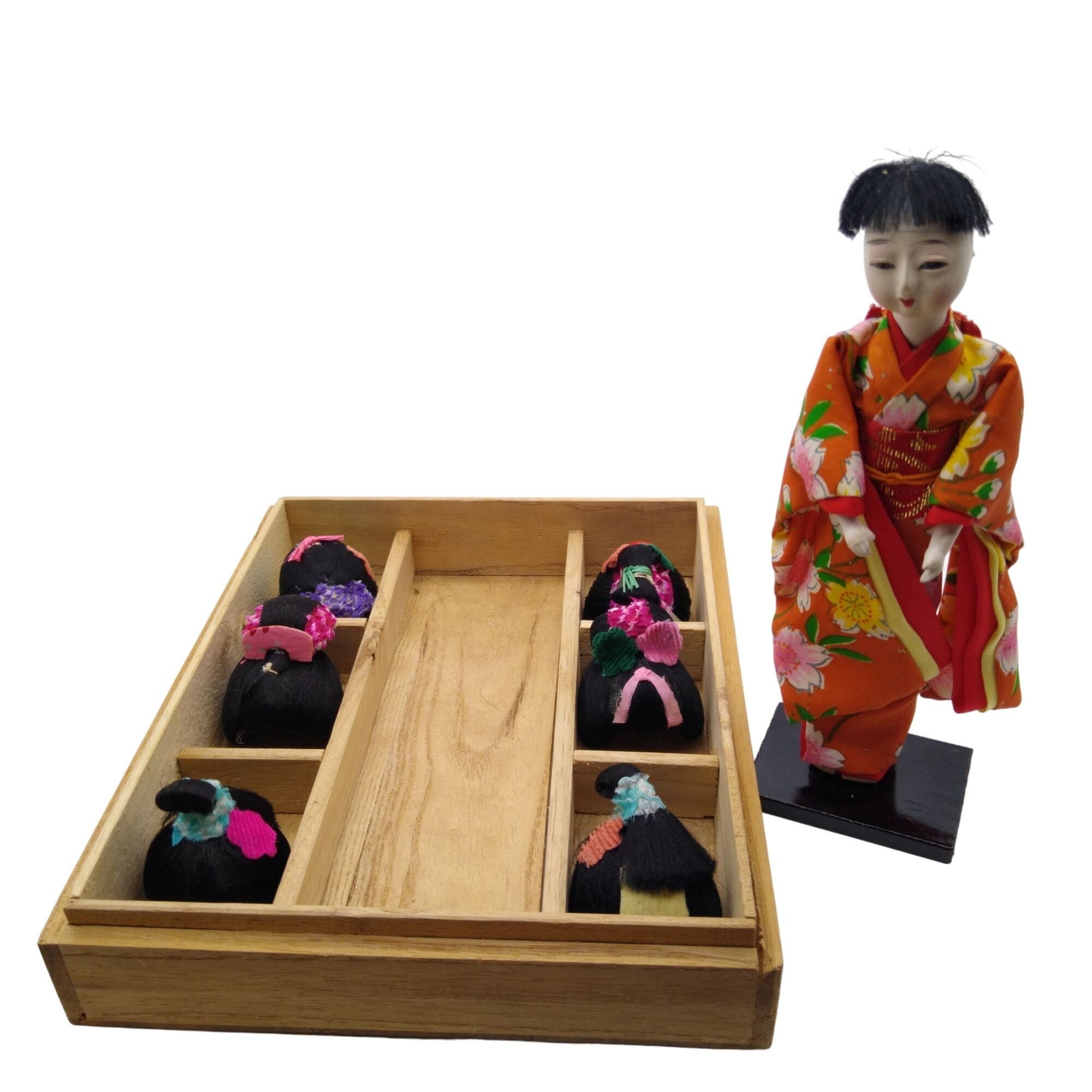 Hanako Japanese Doll With 6 Wigs in Original Box, MCM 6in
