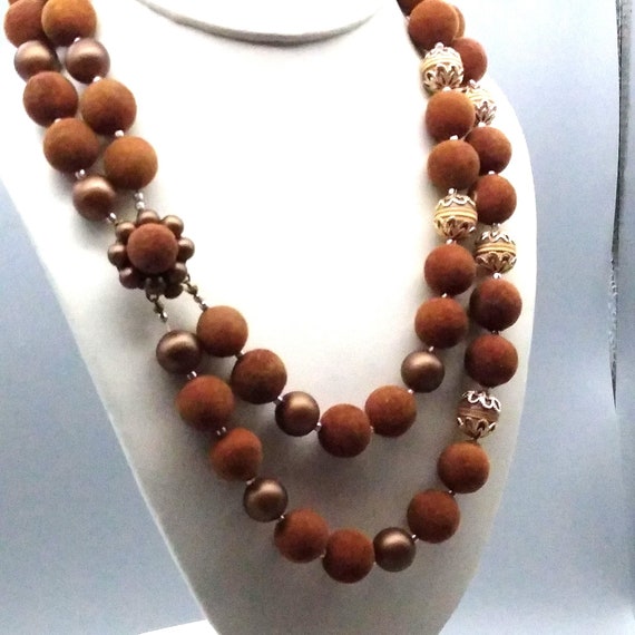 Vintage Velvet Flocked Beads Double Strand Choker… - image 4