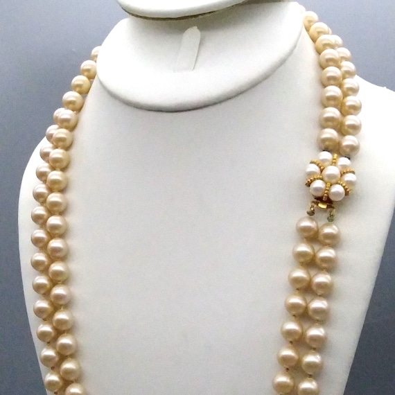 Vintage Champagne Glass Pearls Necklace, Double S… - image 2