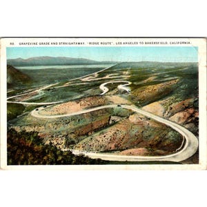 Cartolina d'epoca Grapevine Grade Ridge Route da Los Angeles a Bakersfield, California, Western Publishing