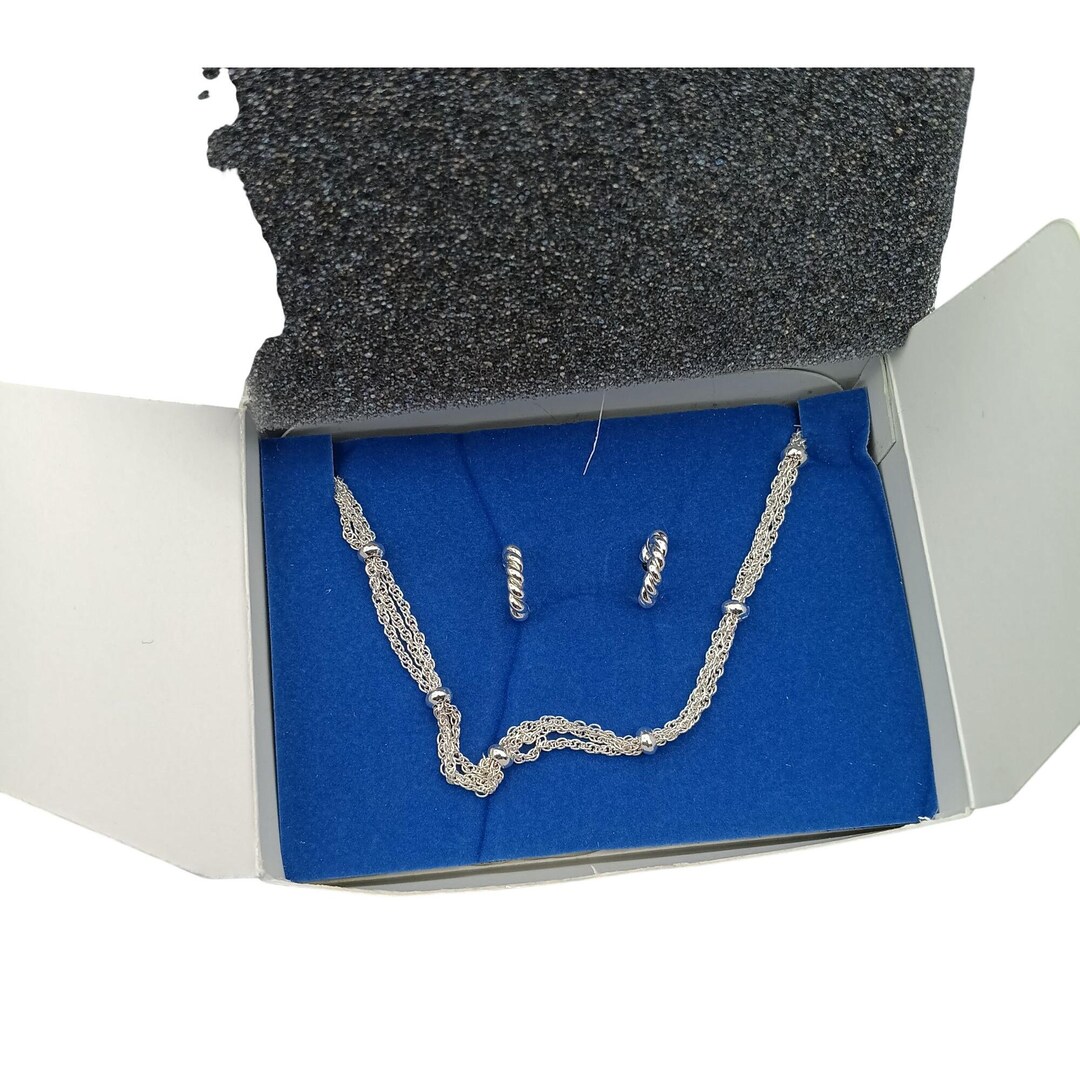 Vintage Avon Silver-tone Twisted Rope Multi Chain Necklace & Earrings ...