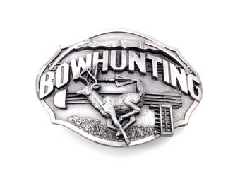 Vintage Bow Hunting Belt Buckle, Pewter 1987 Siskiyou Dimensional Running Buck