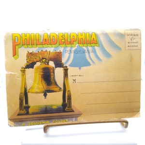 Vintage Souvenir Leinen Postkarte Ordner, Philadelphia Pennsylvania Bilder 1930er Jahre Ephemera Reiseandenken
