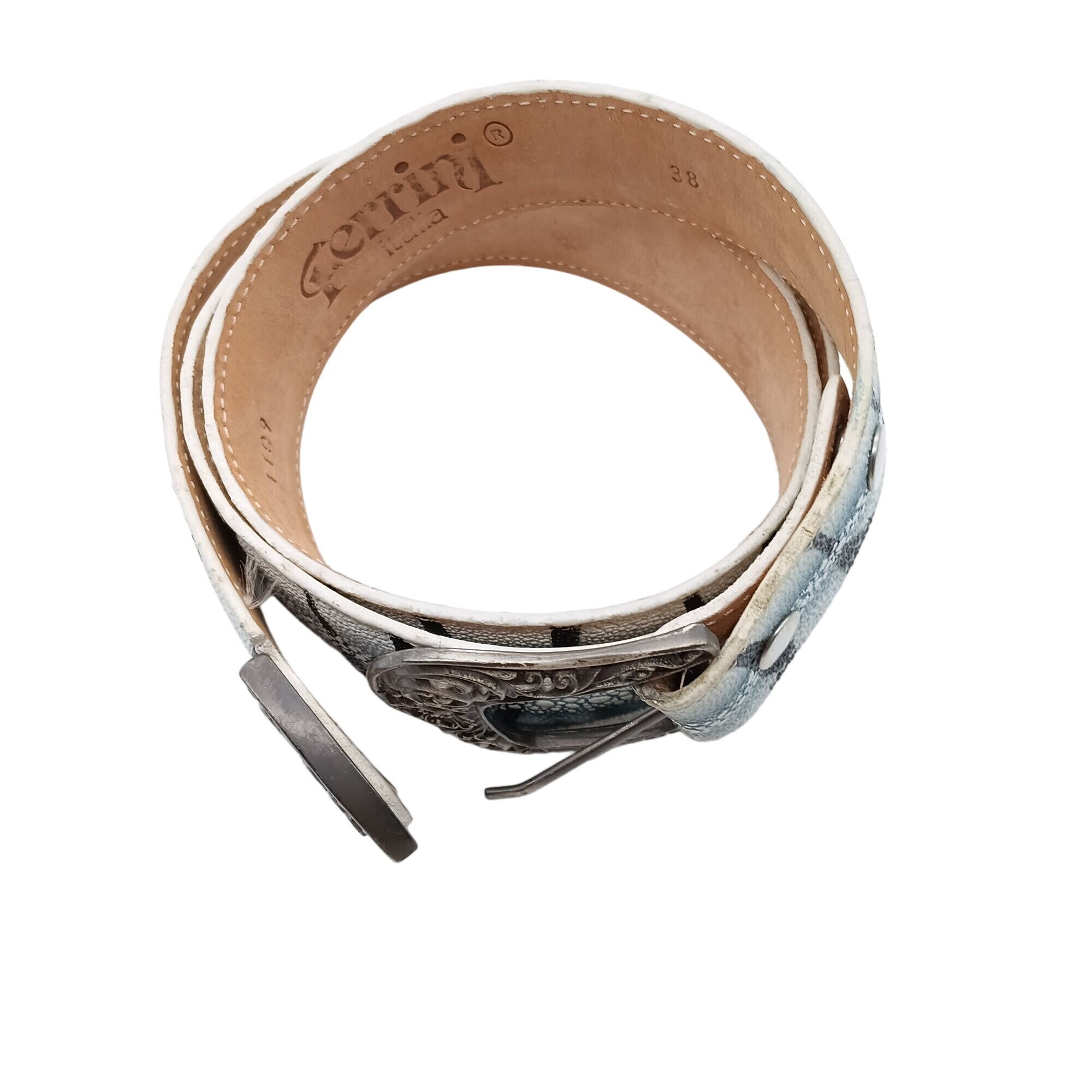 Vintage Ferrini Leather Belt With Ornate Metal Buckle Sz 38  display picture 2