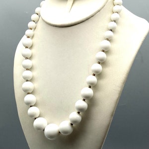 Vintage Lucite Graduated Strand Necklace with White Beads and Metallic Spacers