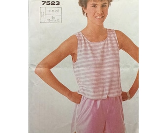Patron de couture Simplicité 7523 vintage des années 1980 pour femme, ensemble haut sans manches et short, tailles 10-14