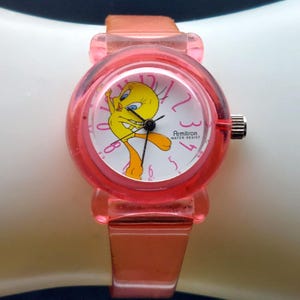 Reloj vintage Armitron Tweety Bird rosa de 1999: resistente al agua, apto para hasta 6,75"