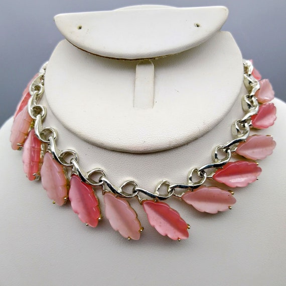 Vintage Blushing Leaves Necklace, Pink Moonglow Lu