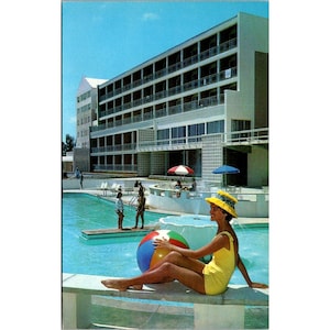Carte postale vintage des Bermudes Elbow Beach Surf Club Sapphire Pool inutilisé à collectionner