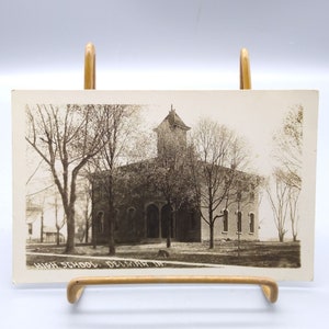 Cartão postal antigo Kruxo RPPC com foto real Delmar Iowa High School Midwest America Hometown Vintage Vibes
