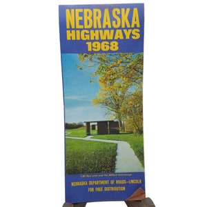 Retro 1968 Nebraska Landstraßen Straßenkarte, Vintages Sammlerstück Reise-Tourismus-Souvenir