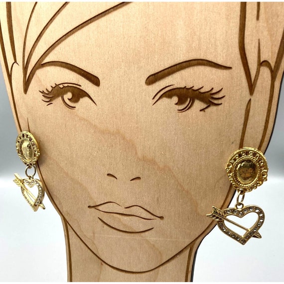 Vintage Love Dangle Stud Earrings, Gold Tone Oval… - image 5