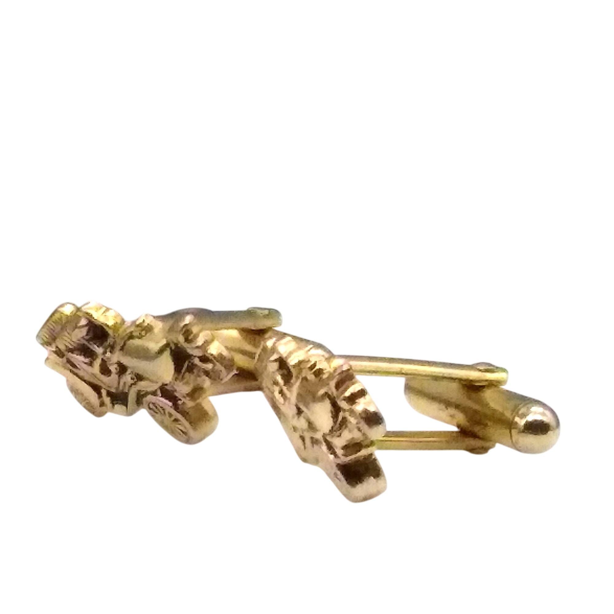 Boutons De Manchette Anciens – Motif Voiture, Couleur Or, état Très Bon