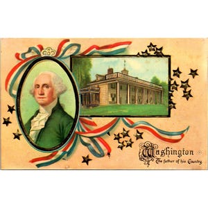 Carte postale vintage George Washington en relief Merrimack Publishing Co. n° 2320 imprimée à Hong Kong
