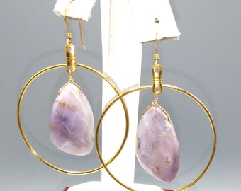 Gorgeous 14K GF Hoop Dangle Earrings with Faceted Purple Stone, Gold Filled