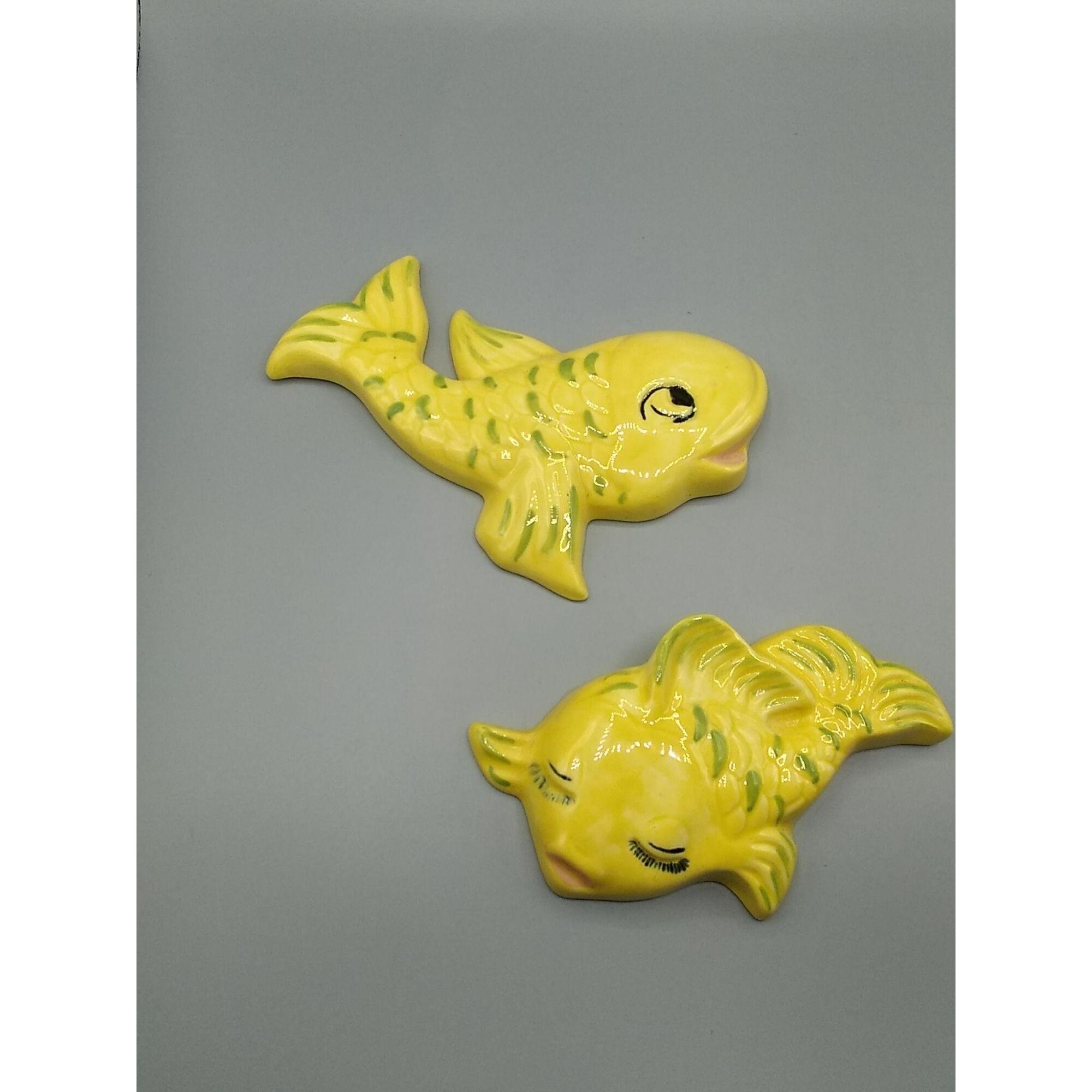 Vintage MCM Yellow Ceramic Fish Wall Decor Collectible Etsy