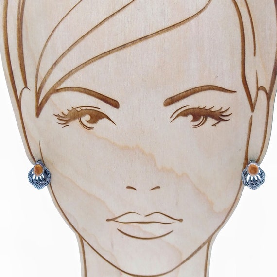 Vintage Terra Cotta Stud Earrings, Brown Enamel a… - image 2