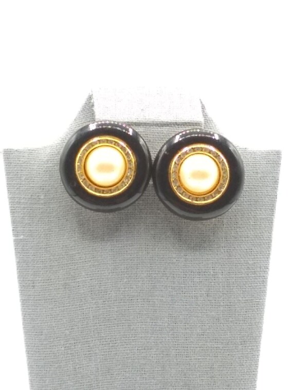 Vintage Joan Rivers Black and Faux Pearl Rhineston