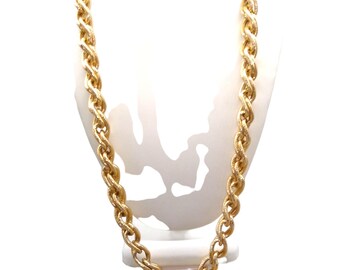 Vintage Textured Eloxal Necklace, Curb Double Link Chain, Lightweight Gold Tone