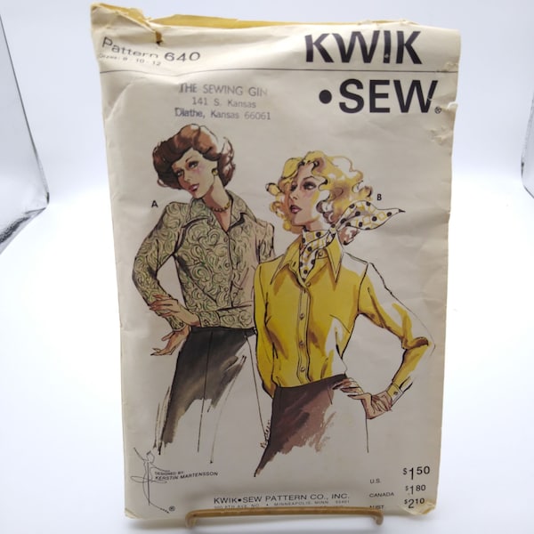 UNCUT Vintage Sewing PATTERN Sew Knit n Stretch 640, Kwik Sew 1970s Shirt Blouse Size 8 10 12, Designed by Kerstin Martensson