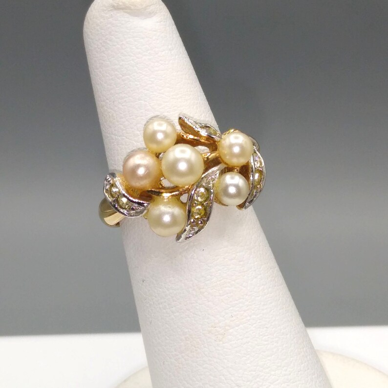 Vintage Avon Ring Pearls and Crystals Flowers and Leaves Etsy