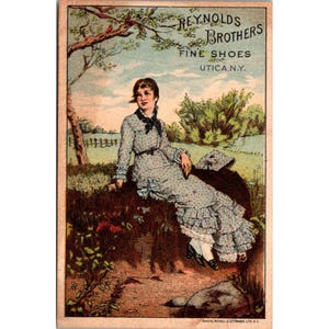 Reynolds Brothers feierte feine Schuhe Handelskarte für Damen Misses & Kinder Utica NY Vintage Werbung Ephemera