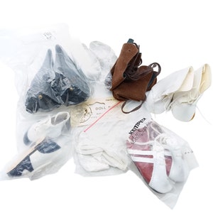 Assorted Vintage Doll Shoes Bundle - Leather & Fabric White/Brown/Black - Doll Size - Original Packaging