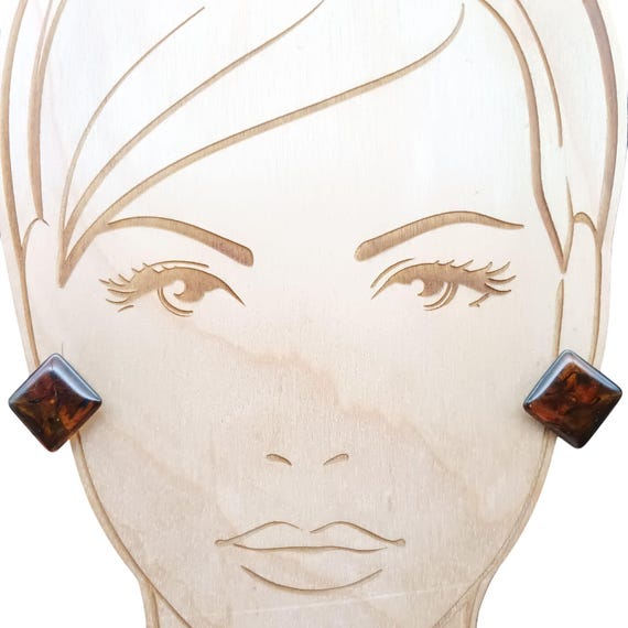 Vintage Square Rootbeer Lucite Stud Earrings - image 1