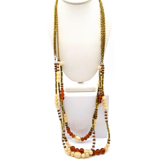 Collier Long Triple Rang Doré Rétro - Chaîne Kitsch Vintage, Occasion En Bon état, Parfait Pour Un Look Années 70/80