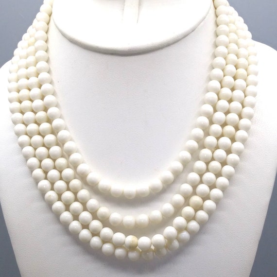 Vintage Japan Four Strand White Beads Necklace, Cl