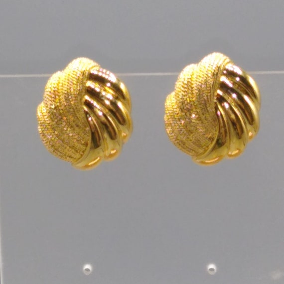 Vintage Napier Gold Tone Clip On Earrings, Textur… - image 1