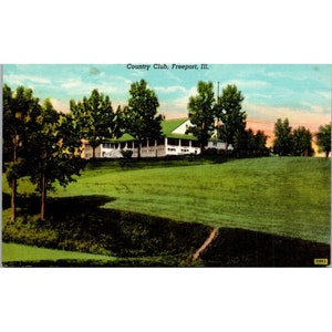 Cartão postal de linho vintage, Country Club Freeport Illinois, Curteich Chicago CT American Art Divided Back Unposted