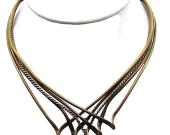 Vintage Mixed Metals Torc Collar Necklace Choker, Copper, Brass, Silver, Unique Design Steampunk Brutalist Minimalist