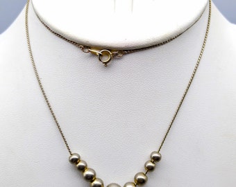 Vintage Silver Tone Slide Bib Necklace, Graduated Ball Beads on Delicate Chain