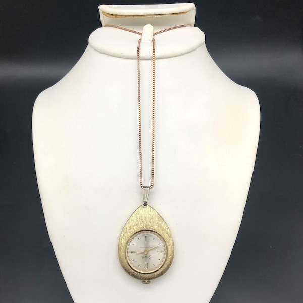 Vintage Sheffield Swiss Made Shock Protected Mechanical Teardrop Pendant Watch with Goldtone Chain