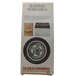 Retro 1980 Kansas Nebraska Straßenkarte Phillips 66 Öl- und Gaswerbung Ephemera, Vintage Sammlerstück Reise-Tourismus-Souvenir