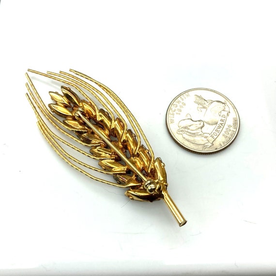 Vintage Crystal Wheat Brooch, Elegant Marquis Cle… - image 4