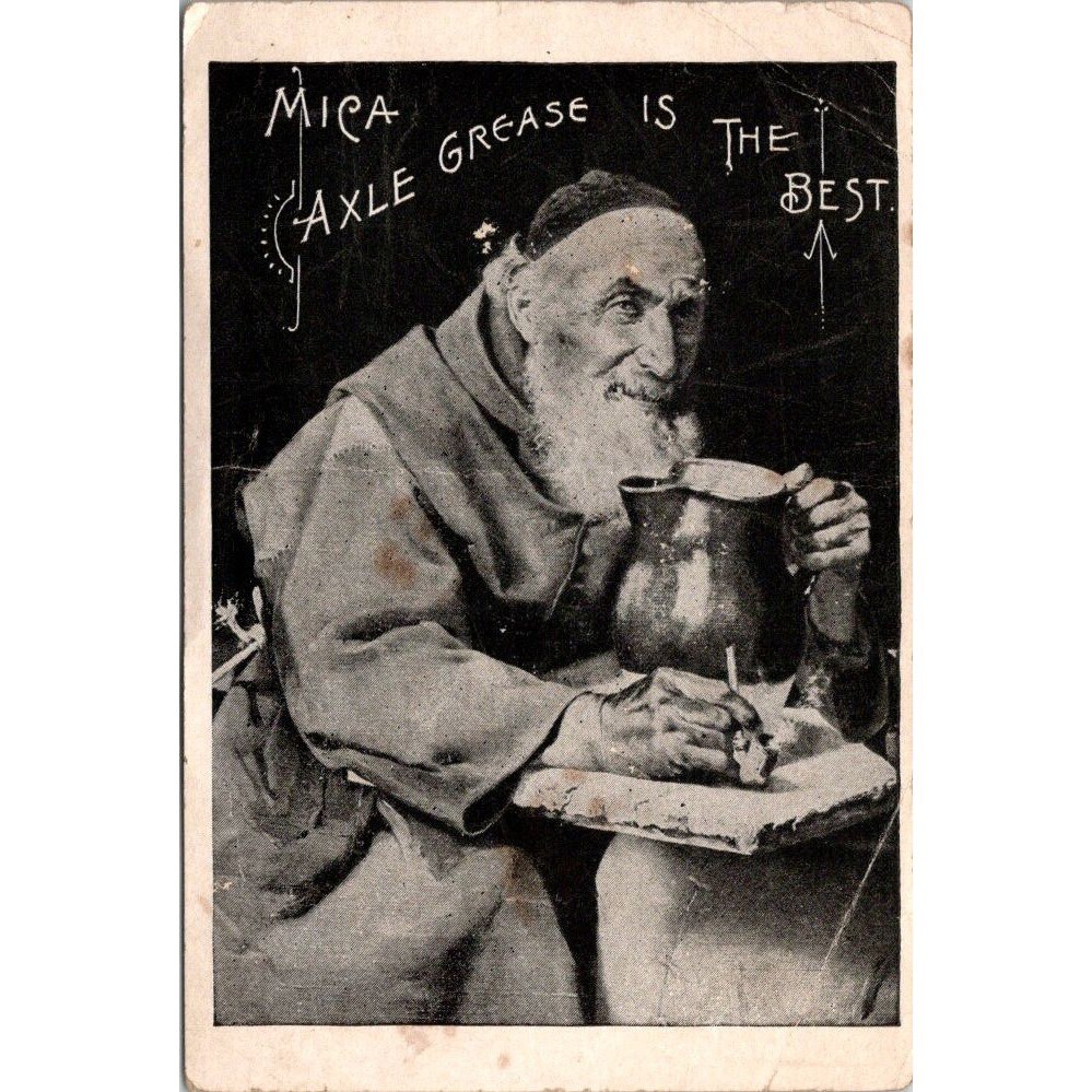Standard Oil Company Ohio Trade Card Antique Advertising Mica Axle Grease Victorian Monk with Pitcher Acme Oil Company York Pennsylvania