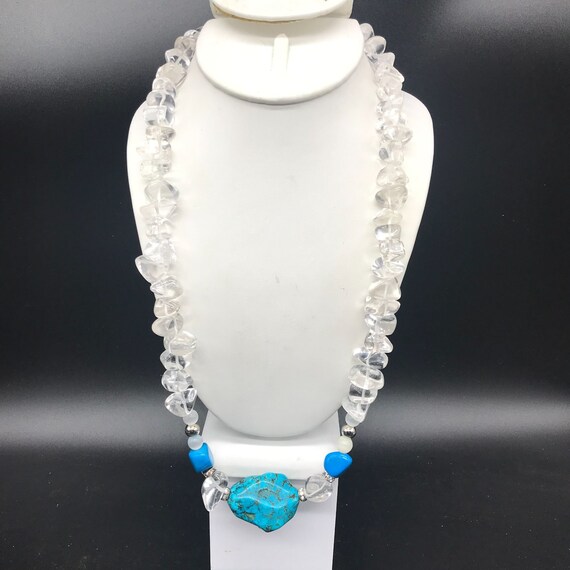 Genuine Rock Crystal Turquoise Necklace, Quartz, … - image 2